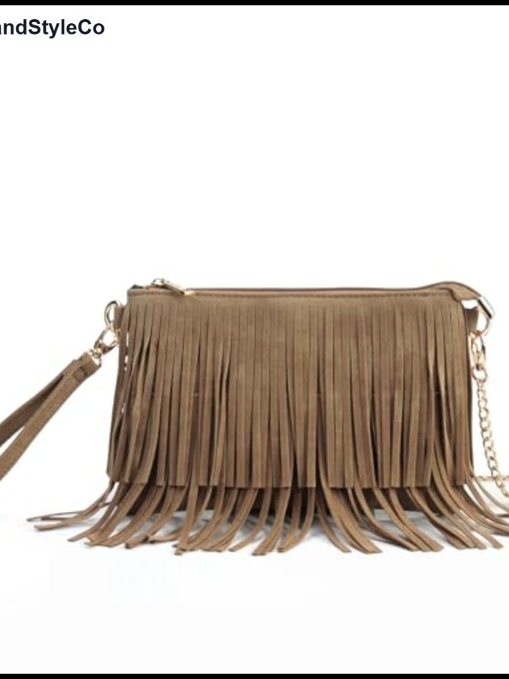 Faux Suede Leather Fringe Crossbody Bag with Wristlet - Small Shoulder Bag